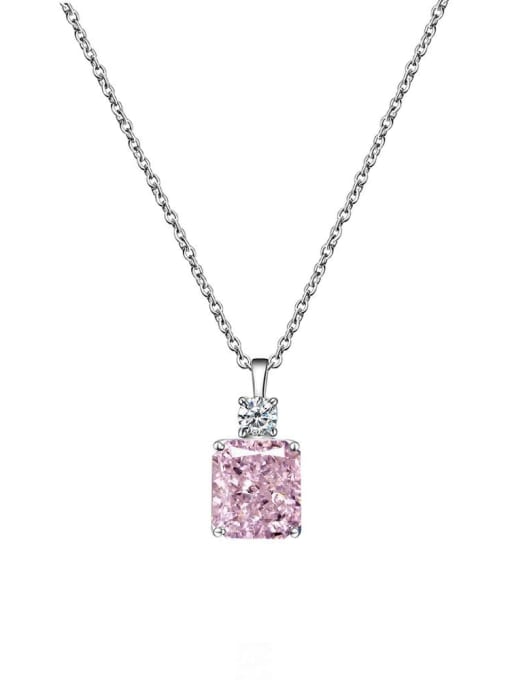 Pink [P 0857] 925 Sterling Silver High Carbon Diamond Geometric Luxury Necklace